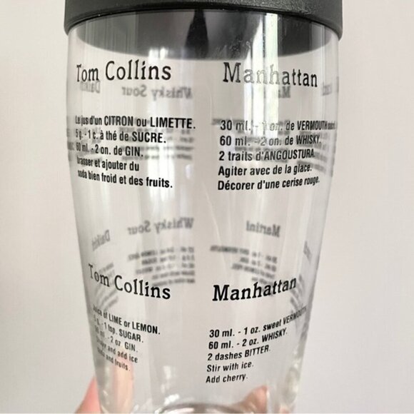 Glass Cocktail Shaker w/ Plastic Lid Bilingual Recipes - 3-piece - Picture 4 of 8